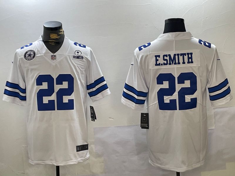 Men Dallas Cowboys #22 E.Smith White 2024 Nike Vapor Limited NFL Jersey style 1